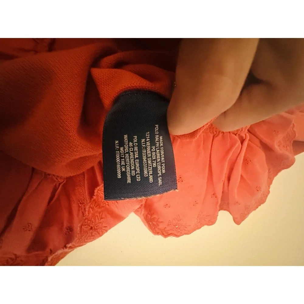Ralph Lauren Coral 2pc Dress & Bloomers Set Cotton Pique Embroidered 18M